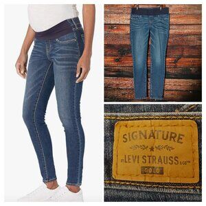 Signature Levis Gold Maternity Jeans Size M Baby Bump Skinny Blue Denim Stretch